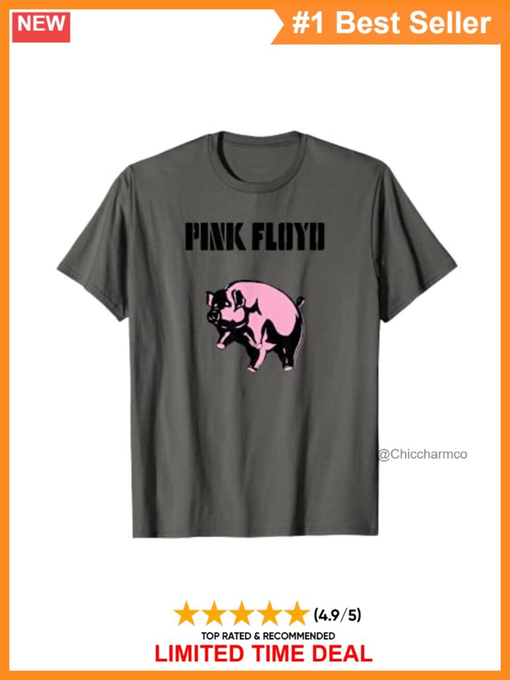 Pink Floyd Animals Flying Pig Graphic Tee Short Sleeve Crew Neck